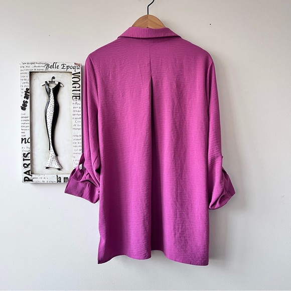 Hilary Radley Purple Tab Sleeve Button Down Women’s Top Size L - Picture 6 of 8